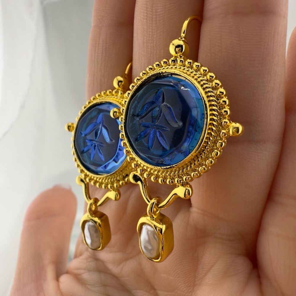 Vintage Anthropologie Blue and Gold Color Earrings